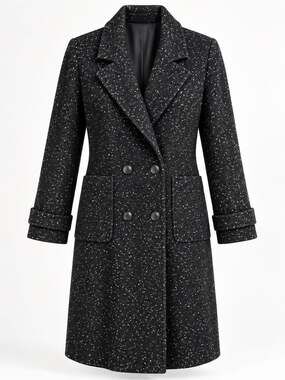 Vintage Speckled Wool Maxi Coat Black Double Breasted Oversized Quiet Luxury